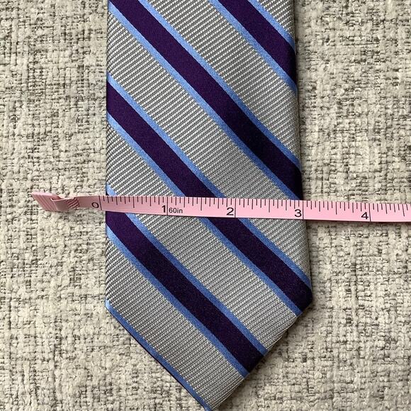 Joseph Abboud Gray Purple Blue Striped 100% Silk Tie - Picture 5 of 5